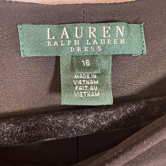 Lauren Ralph Lauren Black Fitted Cinched Ruched Cocktail Dress Size 16 - Picture 3 of 6